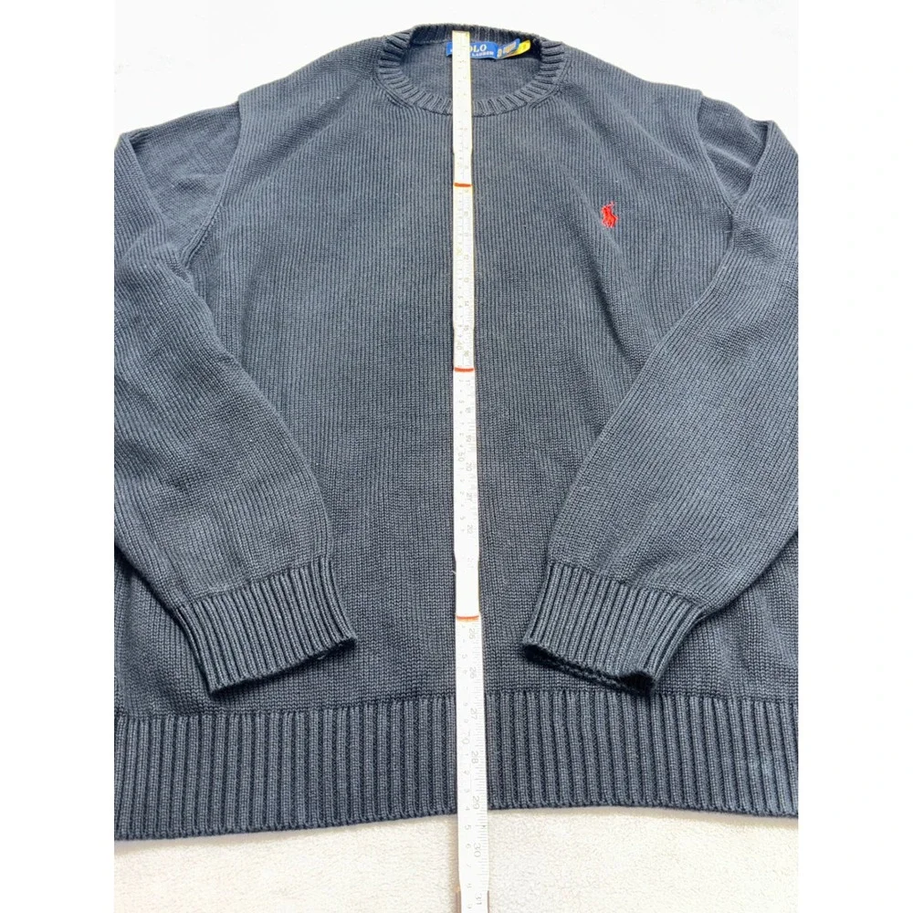 Polo Ralph Lauren Mens XL Cotton Crewneck Sweater Navy Blue Red Pony Logo